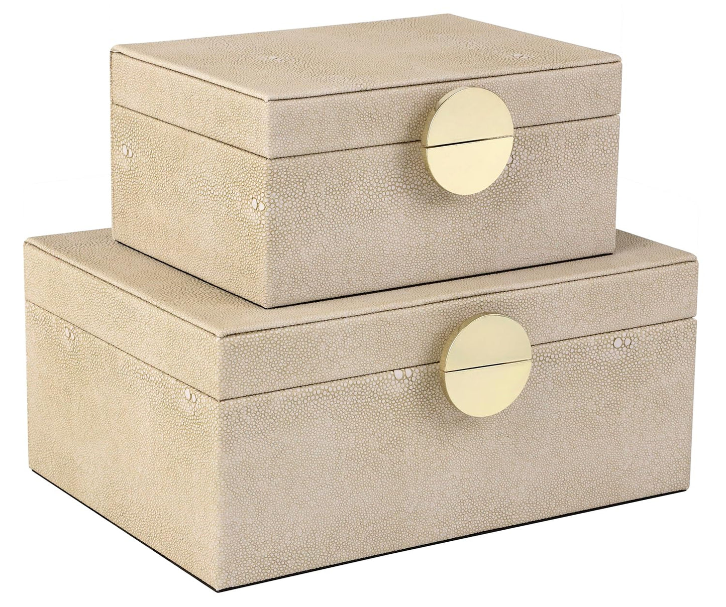 HofferRuffer Faux Leather Jewelry Boxes, Decorative Boxes Storage Accessory Organizer with Gold Hardware Decor, Classic Vegan Leather Set of 2 Pieces (Light Grey)
