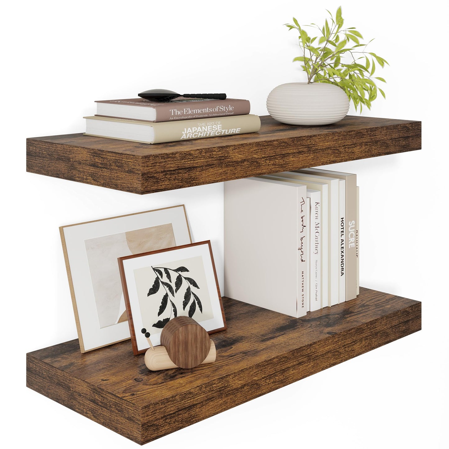 12" Deep Floating Shelves for Wall 24 Inches Long, Heavy Duty Wall Shelves for Bedroom Bathroom Kitchen Laundry Room, Farmhouse Rustic Shelves for Home Decor, 24" X 12" X 2" Set Of 2, Rustic Brown