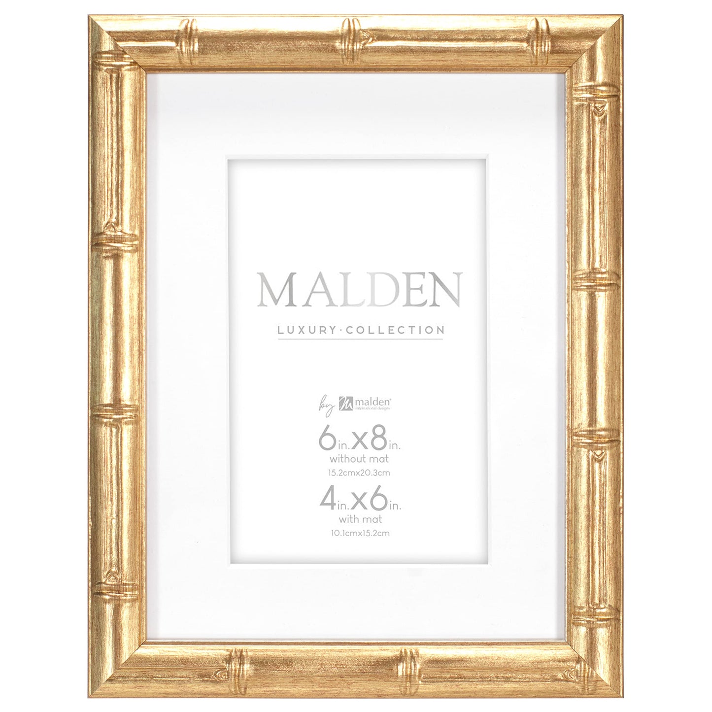 Malden International Designs 4x6 Matted Gold Bamboo PS Moulding Picture Frame Antique Gold Finish White Matboard
