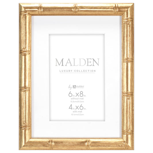 Malden International Designs 4x6 Matted Gold Bamboo PS Moulding Picture Frame Antique Gold Finish White Matboard