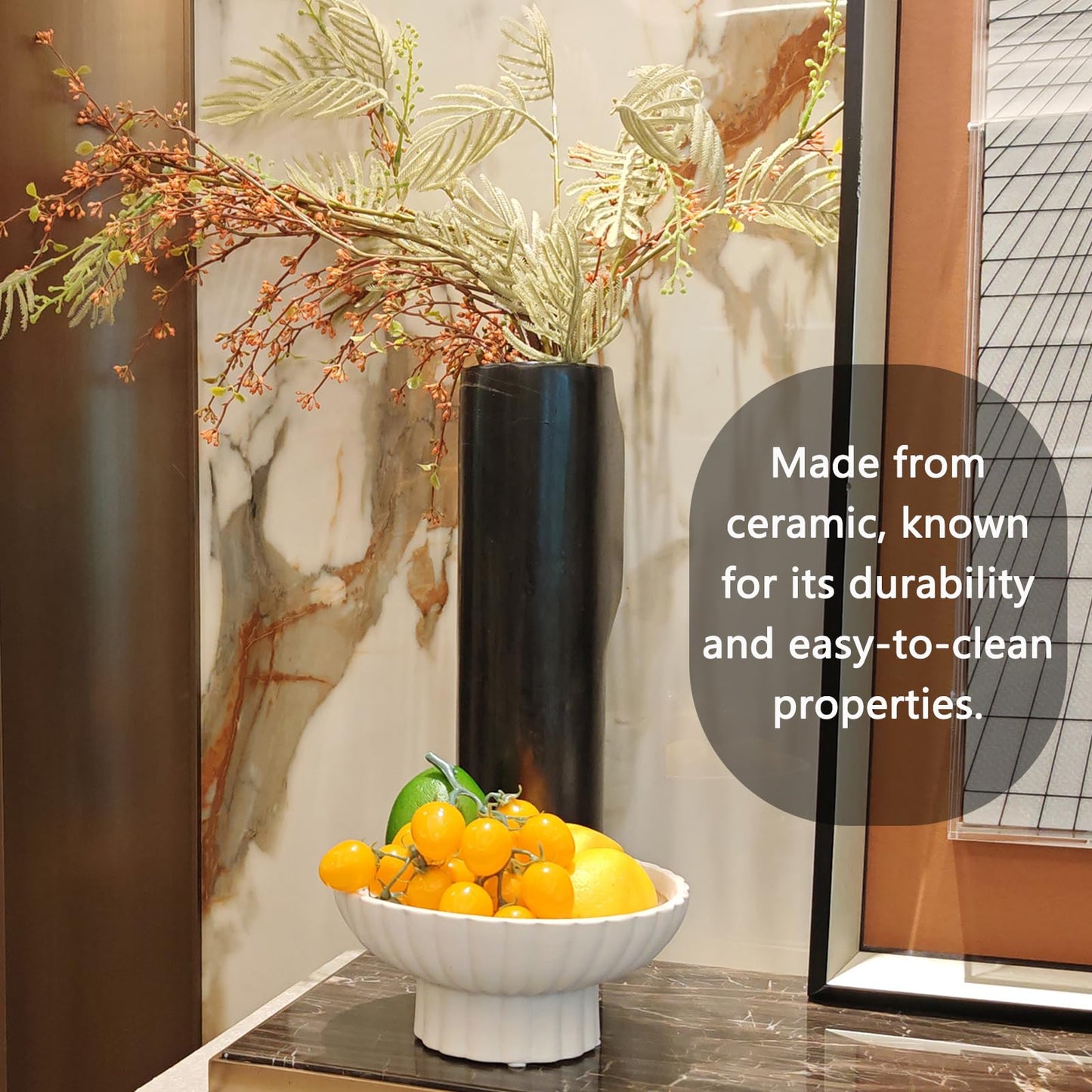 8" Small Footed Decorative Fruit Bowl Ceramic Approx Capacity 3 Cups for Home and Kitchen Counter,Modern Pedestal Bowl,Versatile Catch All for Home Organization and Home Decor