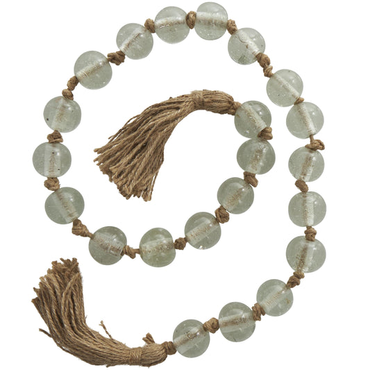 Deco 79 Glass Handmade Round Beaded Garland with Tassel with Knotted Brown Jute, 45" x 1" x 1", Clear