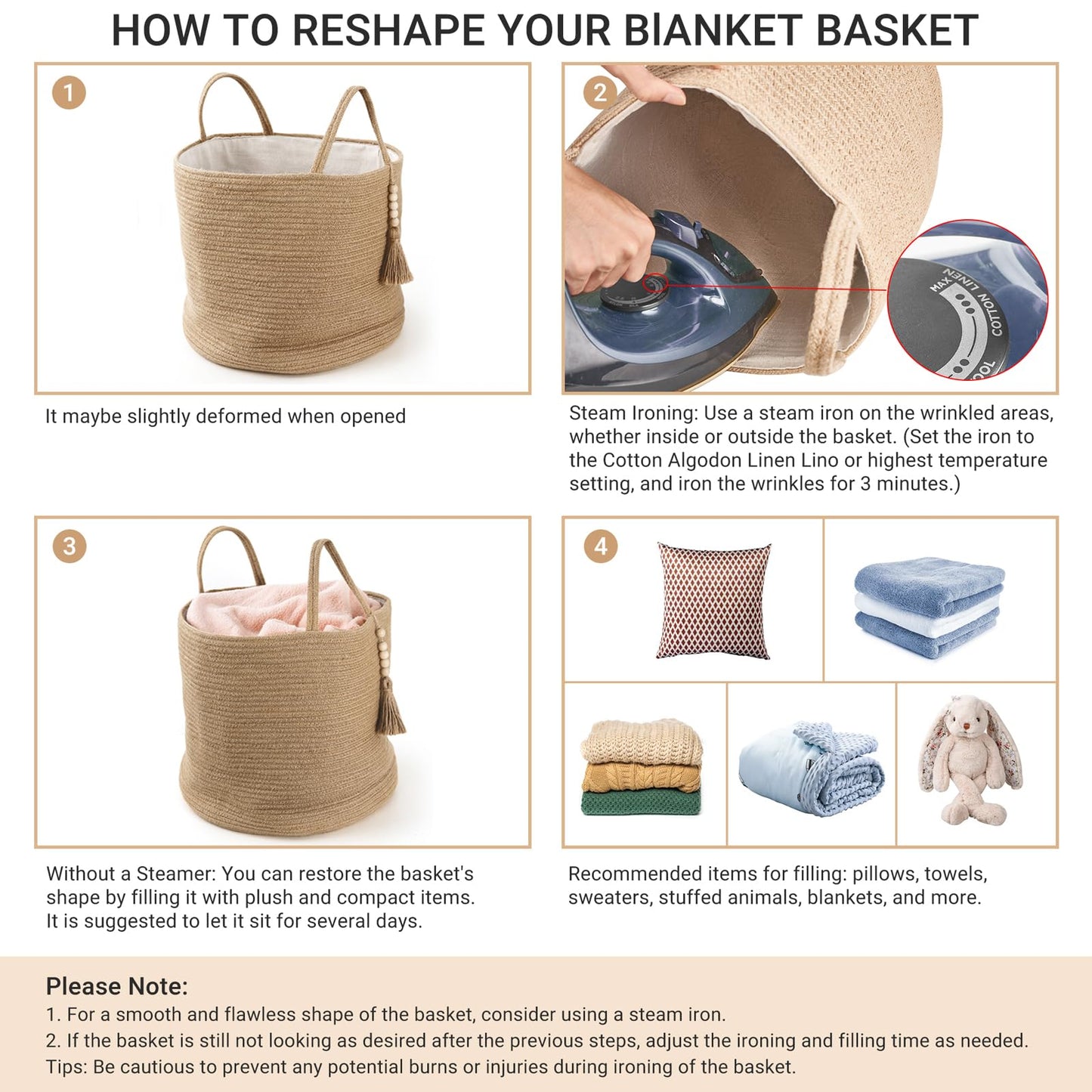 Mkono Woven Storage Basket Decorative Natural Rope Basket Wooden Bead Decoration for Blankets,Toys,Clothes,Shoes,Plant Organizer Bin with Handles Living Room Home Decor, Jute, 16" W × 13.8"L