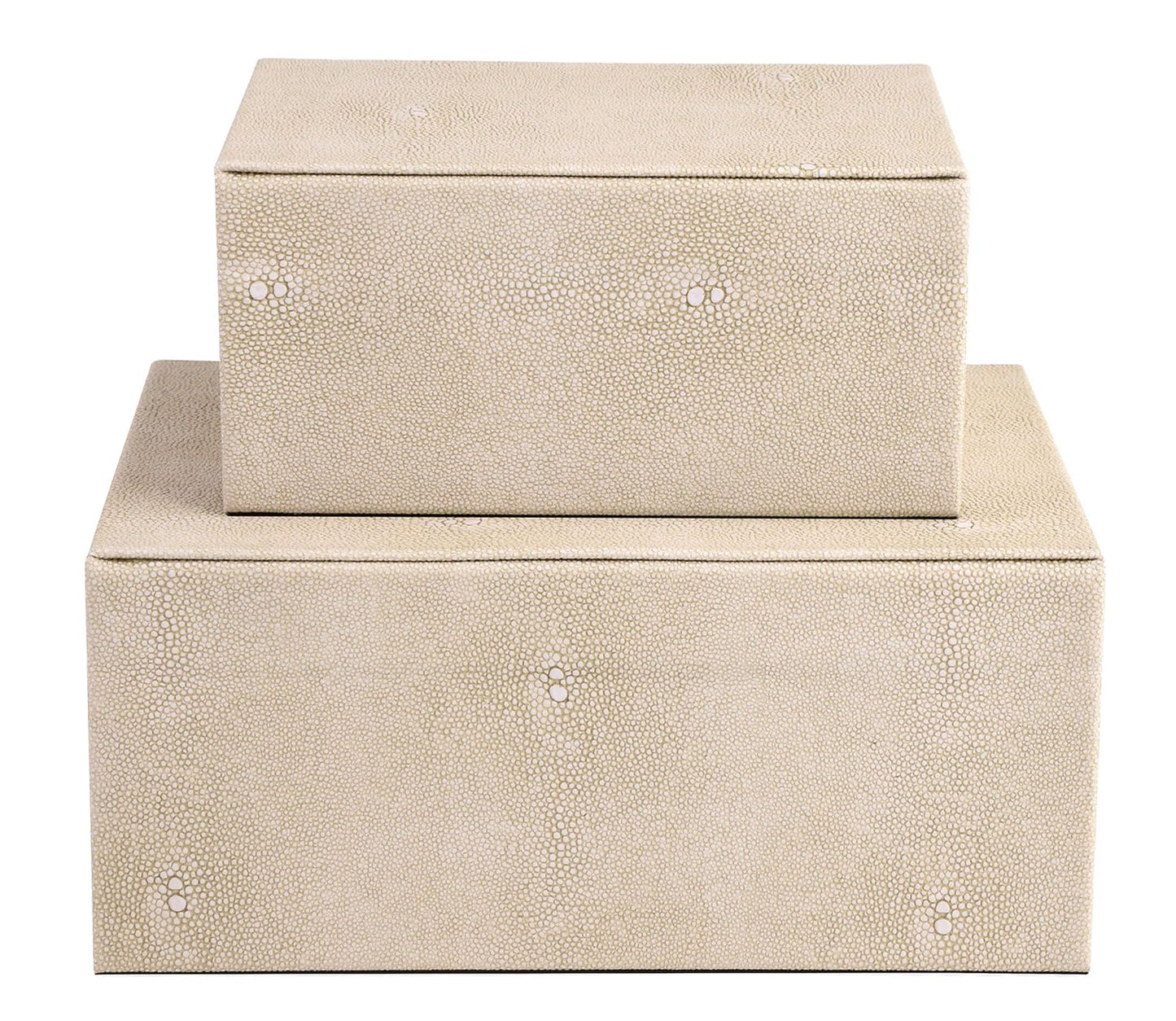 HofferRuffer Faux Leather Jewelry Boxes, Decorative Boxes Storage Accessory Organizer with Gold Hardware Decor, Classic Vegan Leather Set of 2 Pieces (Light Grey)