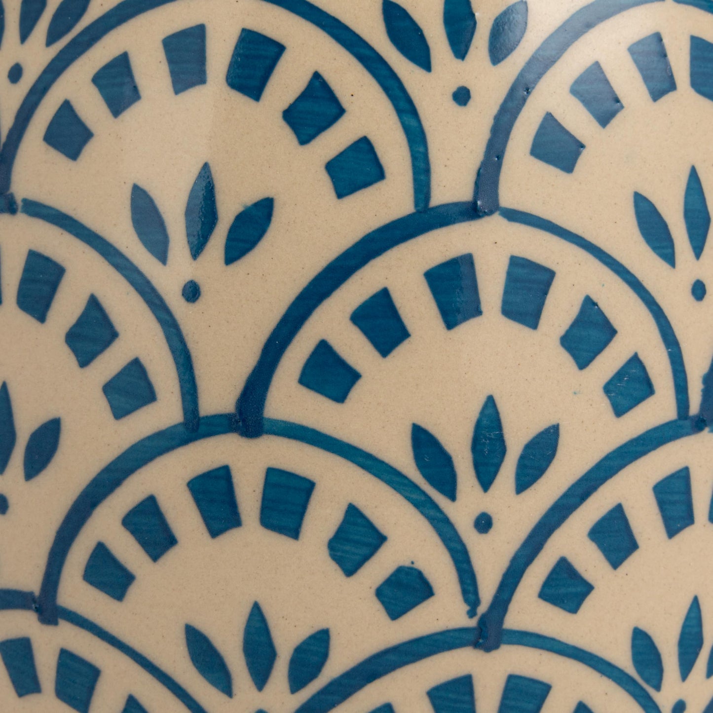 Creative Co-Op Stoneware Canister with Lid, Cream Color, Blue and Natural