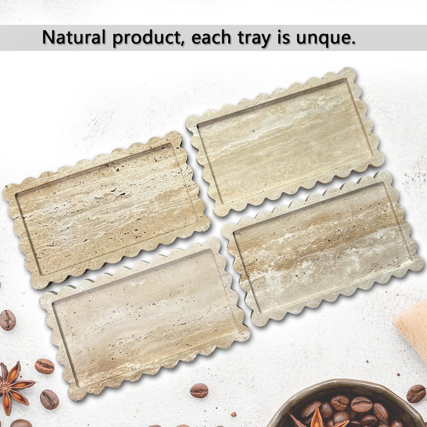 13.4 x 8 inch Large Travertine Tray with Scalloped Edge, Rectangle Decorative Tray for Coffee Table/Bathroom/Kitchen (Beige Travertine)