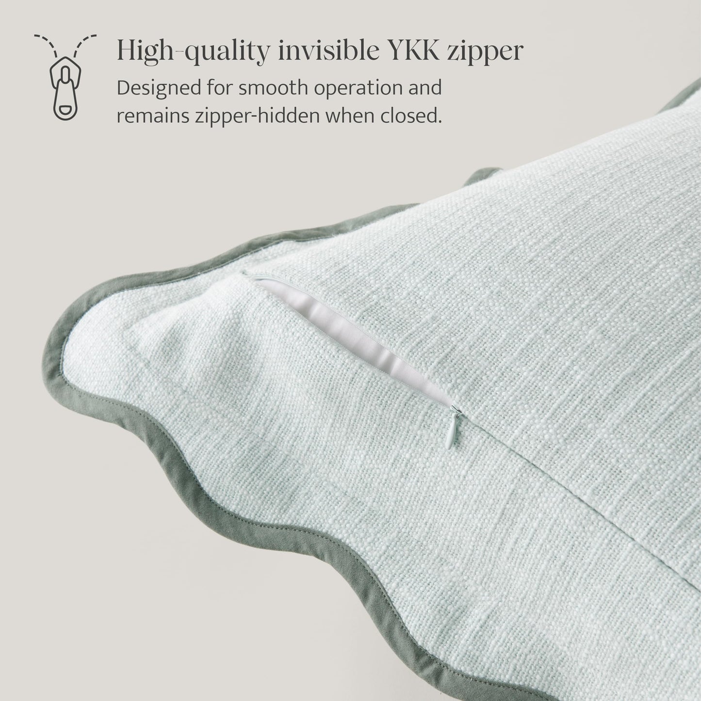 Double Stitch Scalloped Throw Pillow Covers - 100% Cotton Decorative Boho Pillow Covers 18 x 18, Made in India, Square Cushion Case, Modern Home Decor for Couch Sofa Living Room, Aqua Mint