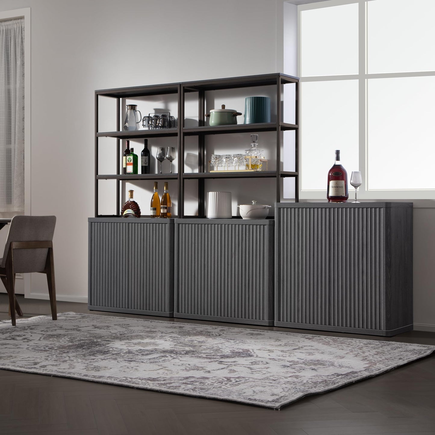 SICOTAS Book Shelf Fluted Bookshelf 71" Tall Bookcase with Doors Storage 5 Tier Mid Century Modern Bookshelves Large Shelves Metal Book Cases for Living Room Office Bedroom Kitchen Library (Black)