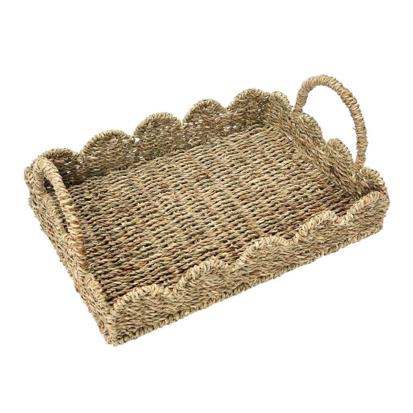 Household Essentials Handwoven Tray with Scalloped Edge and Handles, Natural