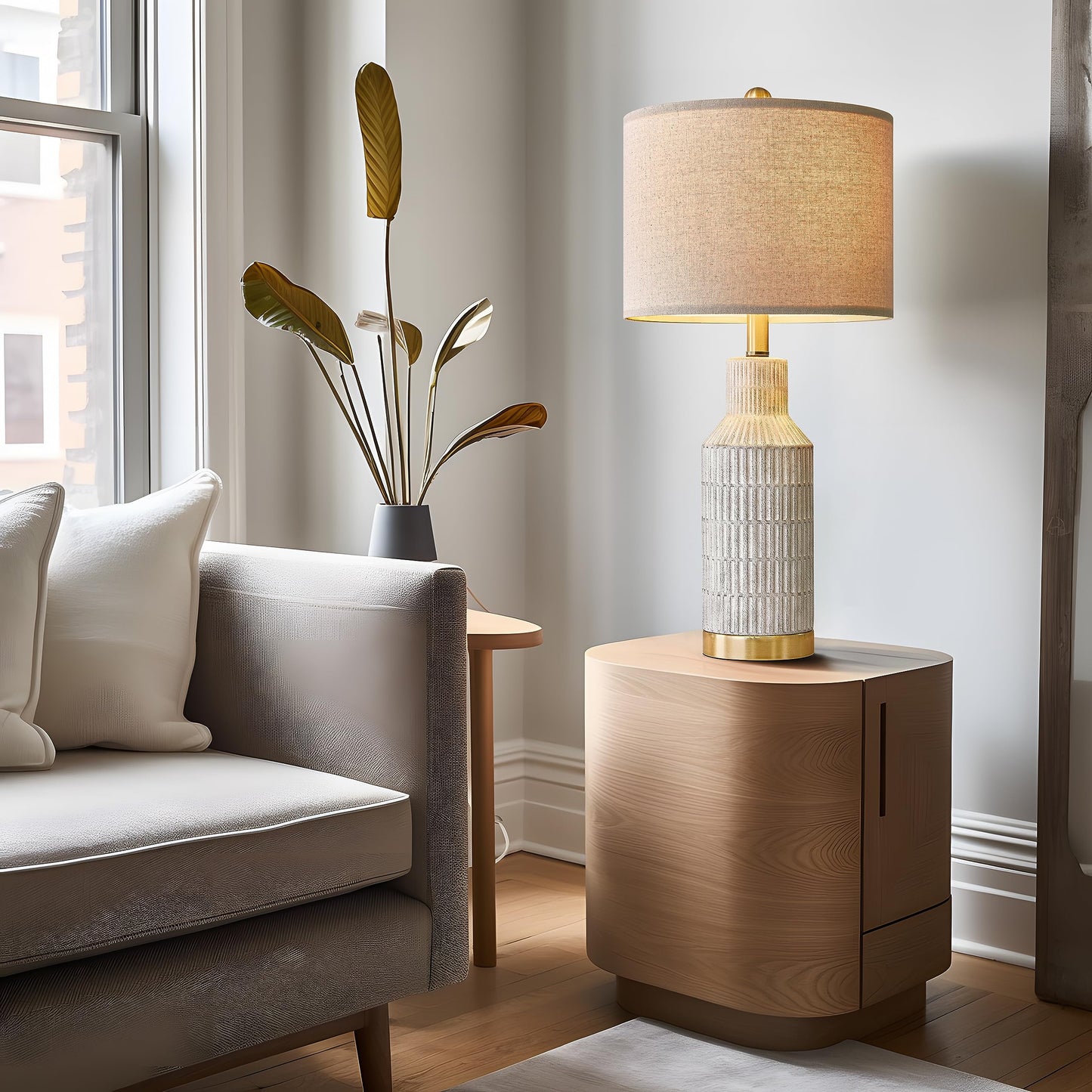 USumkky 25" Table Lamps Set of 2 - Modern Bedside Lamps for Living Room - White Washed Ceramic Nightstand Lamps for Bedroom