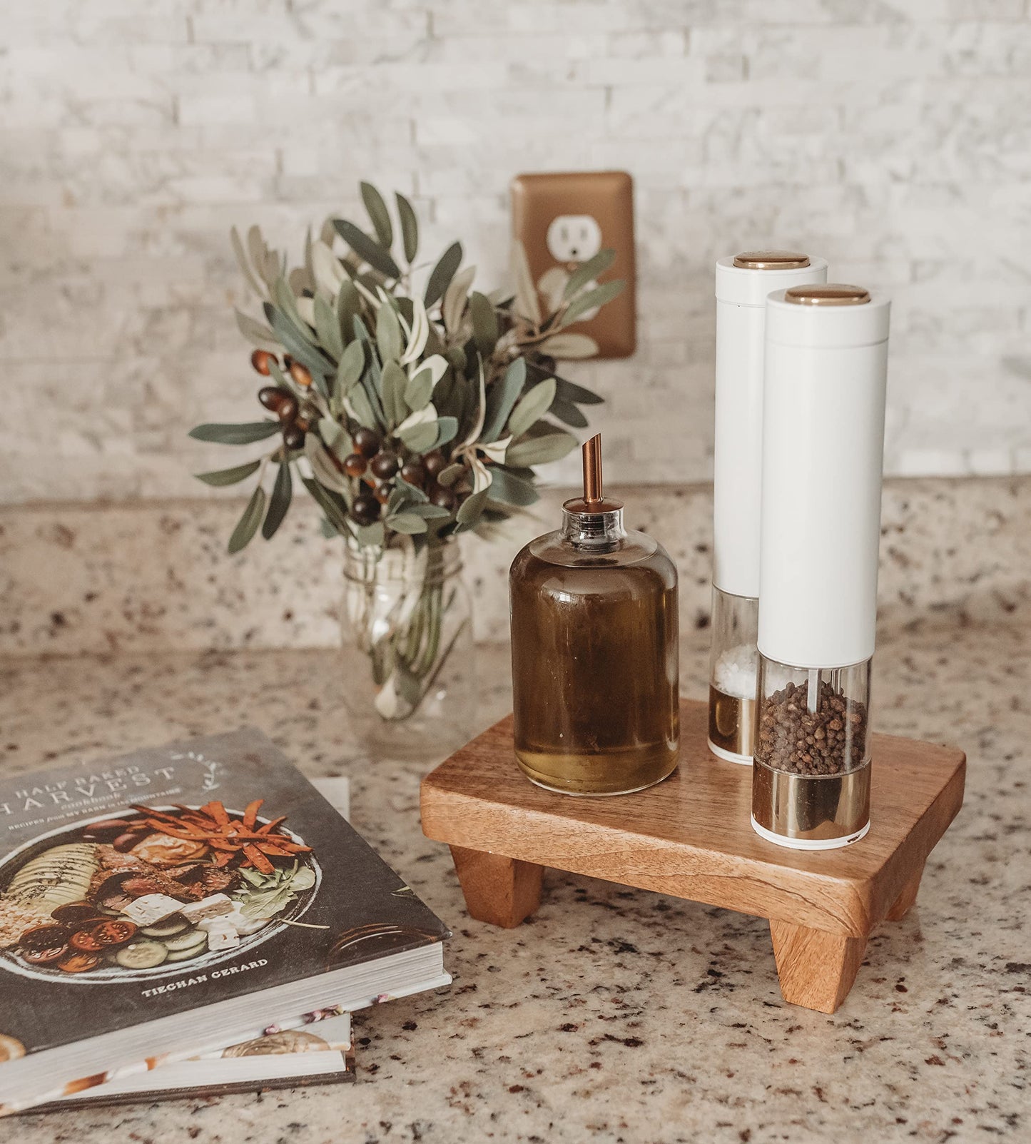 Wooden Tray Pedestal Decor | Display Riser for Plant and Other Home, Kitchen or Bathroom Accessories Hand Carved Mango Wood 2 Finishes Available (Natural Wood)