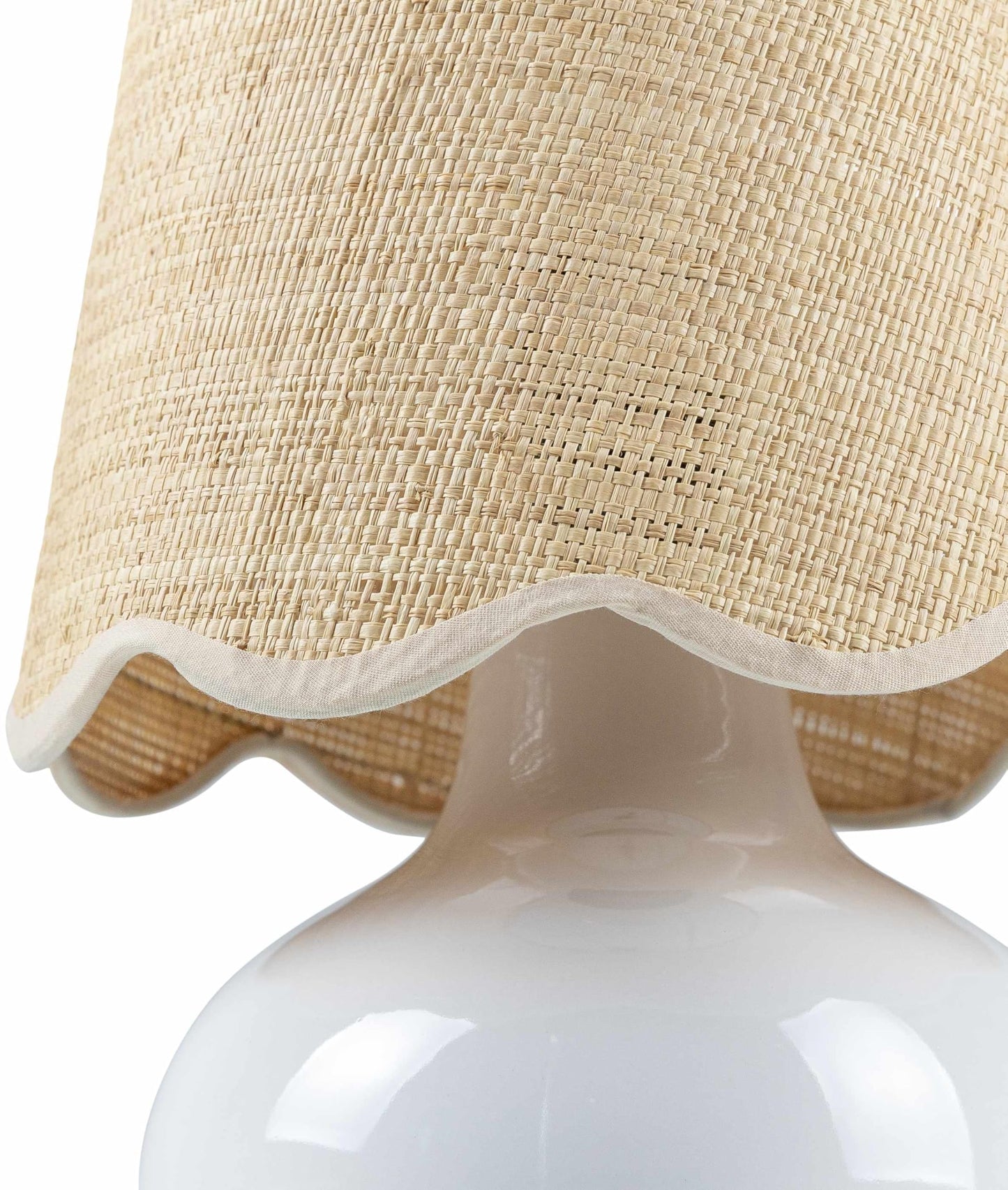 BoutiqueRugs Theisseil Boho Ceramic Bedside Table Lamp for Bedroom Nightstand and Living Room - Shade Rattan - White, Beige - 13" H