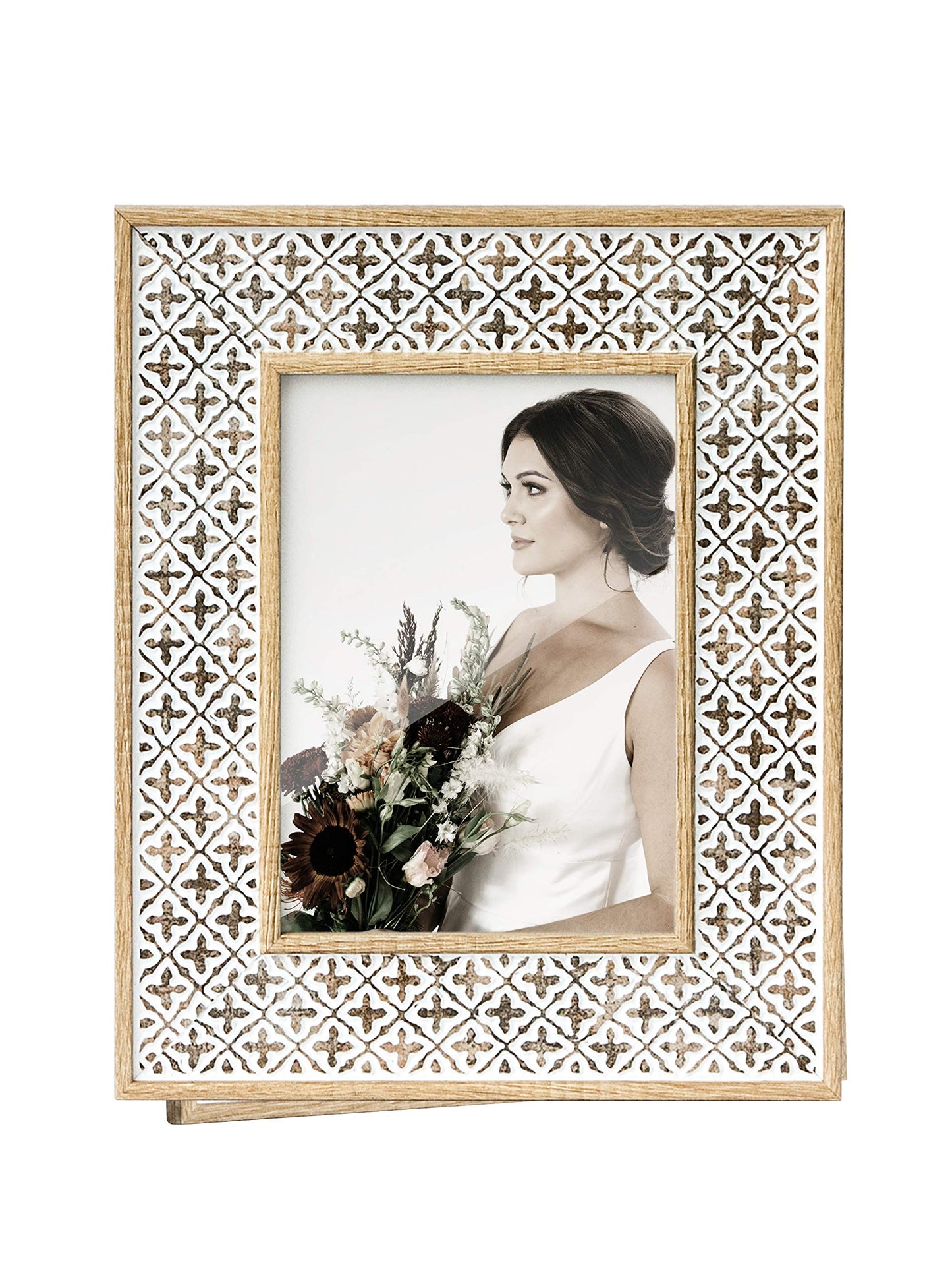Afuly 5x7 Picture Frame Boho Picture Frames 3D Cross Pattern Distressed Moroccan Photo Frame Wall Desk Bohemia Home Office Decor Wedding Birthday Gifts for Mom Woman Grandma