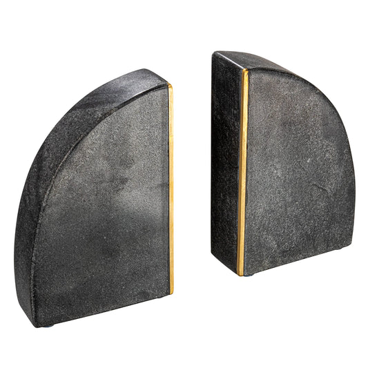 Creative Co-Op Boho Arched Semicircle Marble Bookends with Brass Detail, Set of 2, Black
