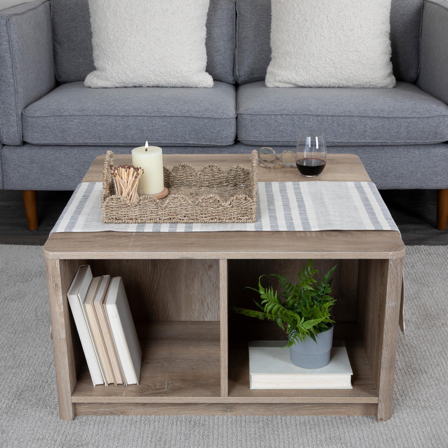 Household Essentials Handwoven Tray with Scalloped Edge and Handles, Natural