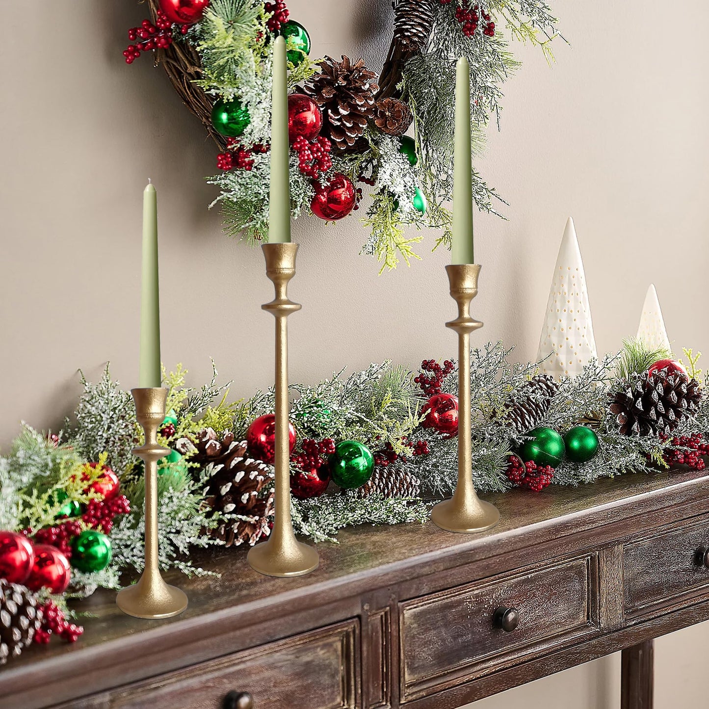 Iron Taper Candle Holder - Set of 3 Decorative Candle Stand - Candlestick Holder for Wedding, Dinning, Party - Antique Brass