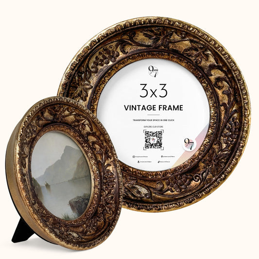 97 Decor Vintage Round Picture Frames 3 X 3 - Bronze Circle 3x3 Frame, Small Circular 3x3 Picture Frame, Mini Antique Round Frames With Glass Front For Tabletop And Wall Hanging, Vintage Wall Decor