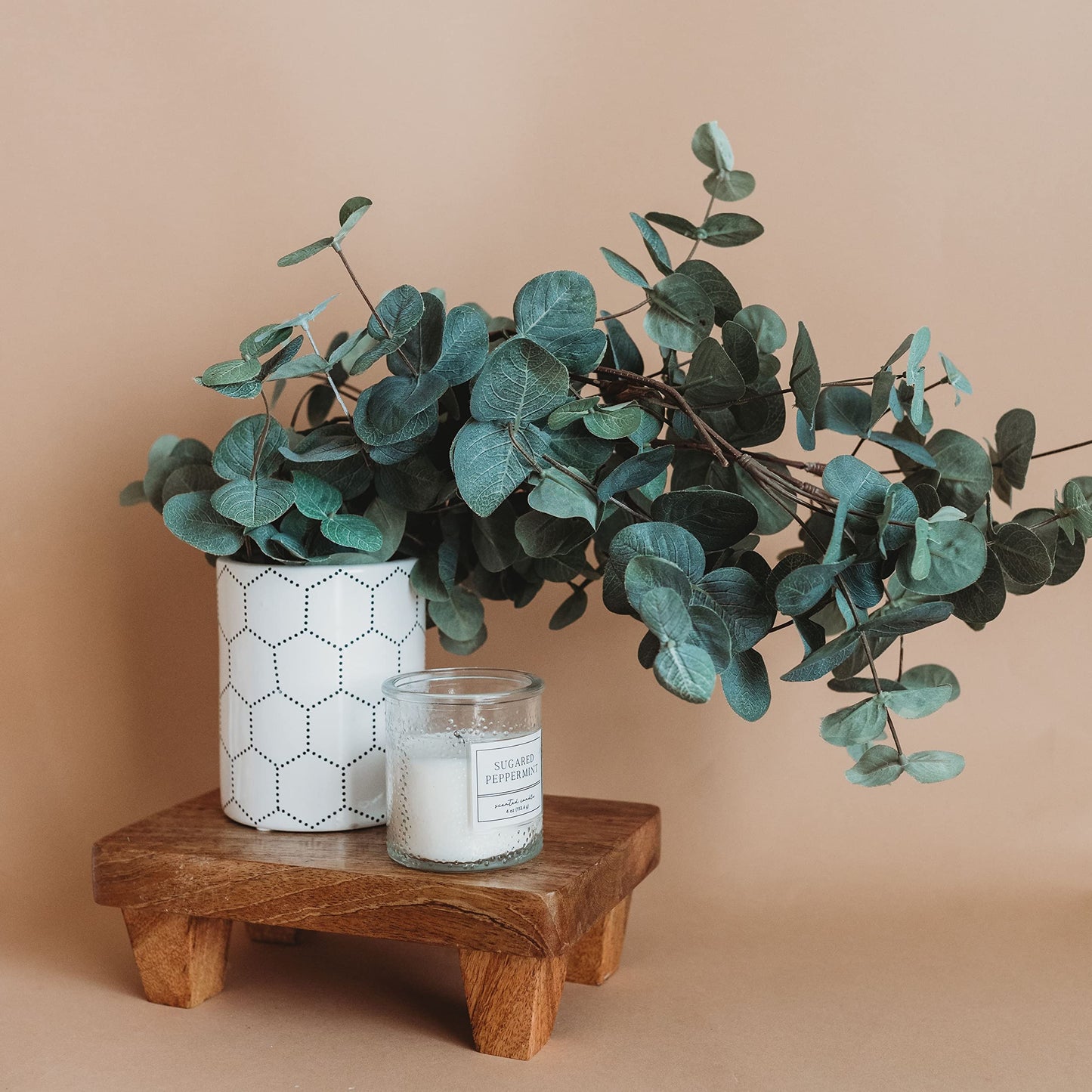 Wooden Tray Pedestal Decor | Display Riser for Plant and Other Home, Kitchen or Bathroom Accessories Hand Carved Mango Wood 2 Finishes Available (Natural Wood)