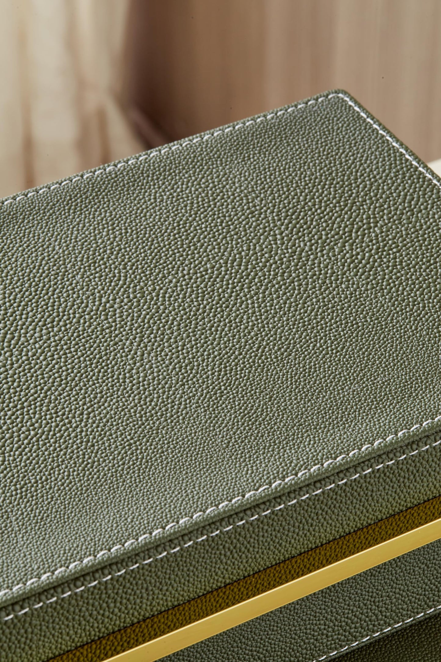 Goodinough Green Shagreen Decorative Boxes with Lids Set of 2 - Large Leather Stacking Storage Boxes for Home Decor, Gold Metal Handle Remote Control Box, Modern Jewelry Box for Shelves, Coffee Table