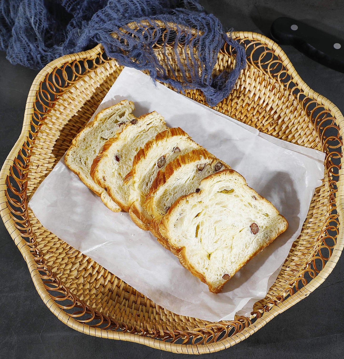 Rattan Fruit Basket for Serving Woven Bread Tray for Cake Kitchen Counter Table Natural (11.8inch D x 3.5inch H)