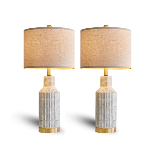 USumkky 25" Table Lamps Set of 2 - Modern Bedside Lamps for Living Room - White Washed Ceramic Nightstand Lamps for Bedroom