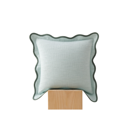 Double Stitch Scalloped Throw Pillow Covers - 100% Cotton Decorative Boho Pillow Covers 18 x 18, Made in India, Square Cushion Case, Modern Home Decor for Couch Sofa Living Room, Aqua Mint