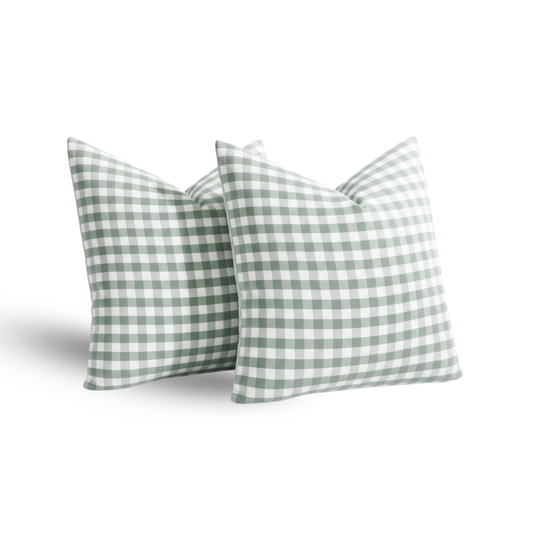 CARRIE HOME Set of 2 Farmhouse Sage Green Gingham Throw Pillow Covers 18x18 Checkered Plaid Decorative Pillow Cover Classic Retro Plaid Decor for Room Patio and Porch, Grey Green and White Gingham