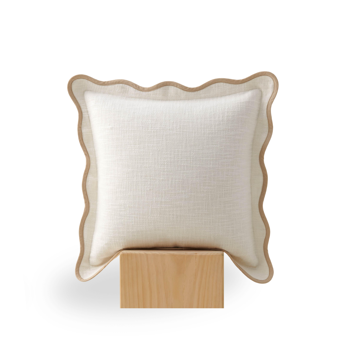 Double Stitch Scalloped Throw Pillow Covers - 100% Cotton Decorative Boho Pillow Covers 18 x 18, Made in India, Square Cushion Case, Modern Home Decor for Couch Sofa Living Room, Cream