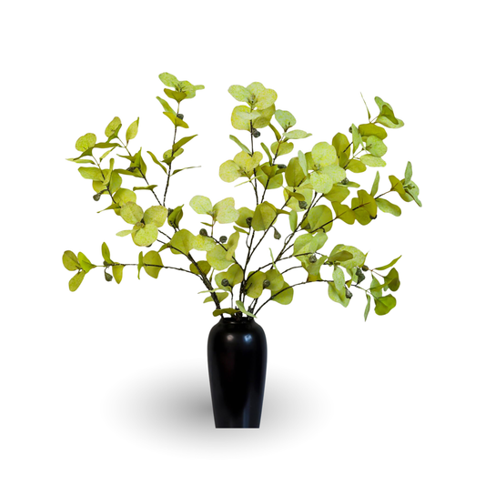 KBREE 41.3" Eucalyptus Stems, 3 Pcs Faux Eucalyptus with Seed Pods, Extra Long Stems Greenery Decor for Tall Vase, Home, Wedding & Office (Frosted Yellow Green)