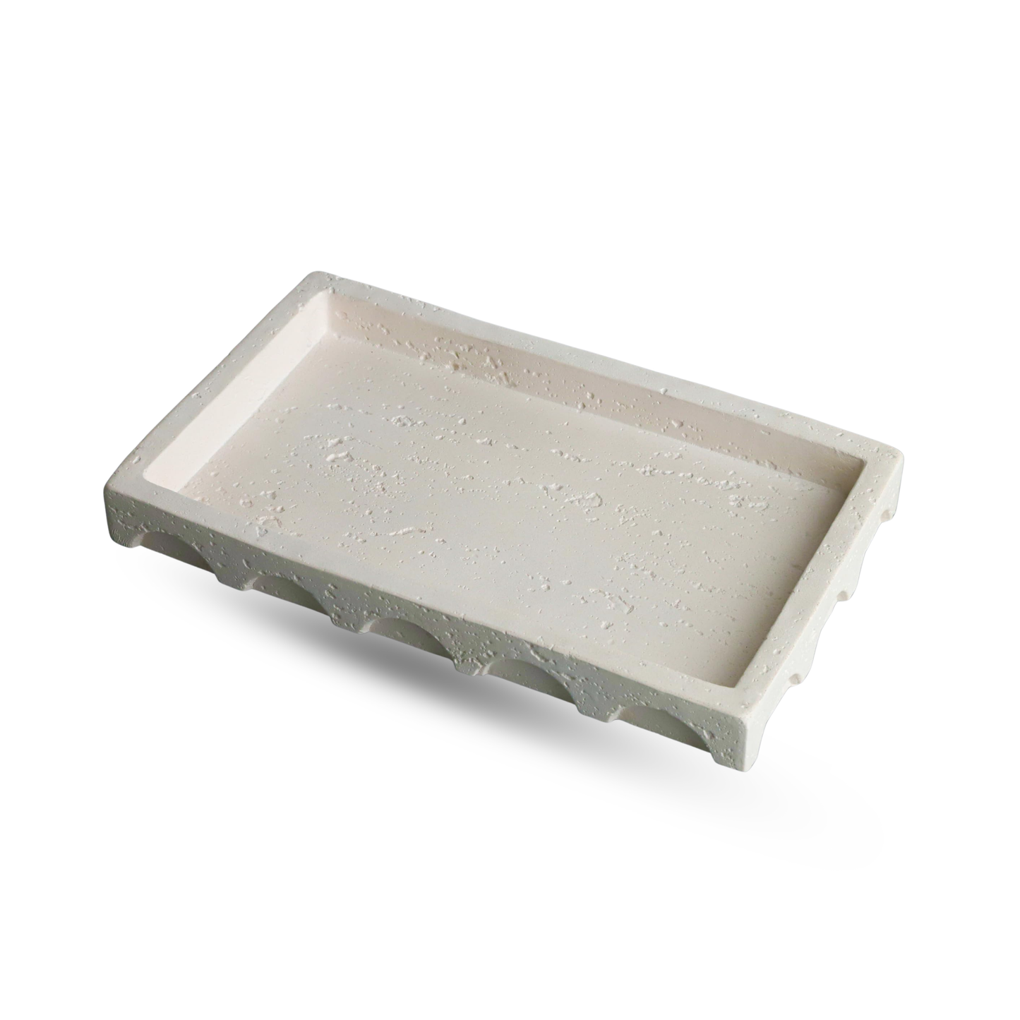 Vixdonos Decorative Tray with Semi-Circular Pattern Edge,Rectangular Concrete Tray for Coffee Table Decor,9.8X5.8X1.2 Inches(Beige)