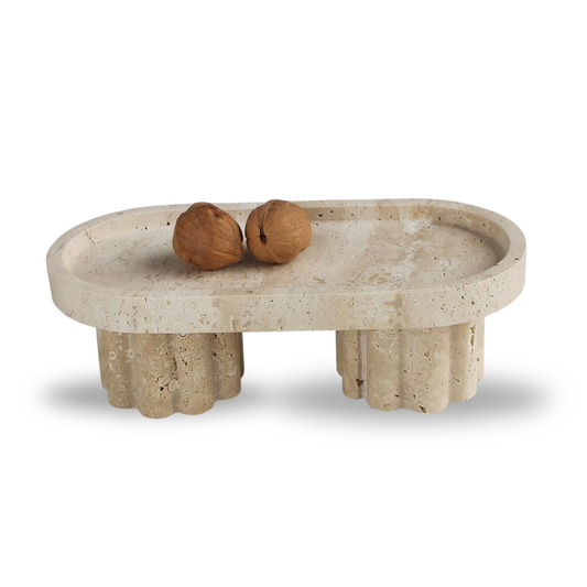 Natural Travertine Oval Tray with 2 Legs, 10" Vanity Decorative Tray for Countertop Organizer, Catchall Tray for Perfume, Candles, Jewelry Dish