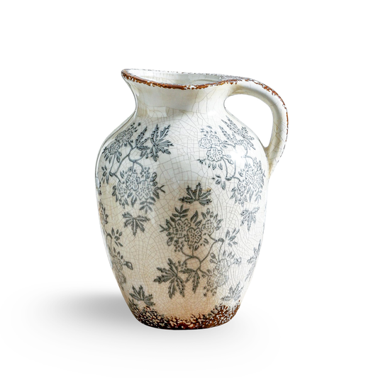 Enra Vintage vase with Handle,Blue and White Ceramic Decorative Flower vase, Chinoiserie Floral Vase,Large Rustic Vases for Home Decors, Living Room, Bookshelf, Office，9.7 inch