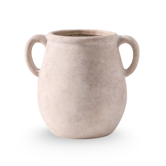 Ceramic Flower Vase Home Decor - 7.1 Inch White Rustic Table Flowers Vases Living Room Bedroom Plant Decoration Modern Farmhouse Vintage for Kitchen Shelf Office Coffee Dining Desk House Women