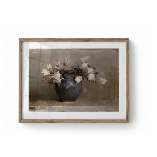 Antique Floral Oil Painting - Vintage Botanical Wall Art, Rustic French Decor, Victorian Home Accent, European Flower Design