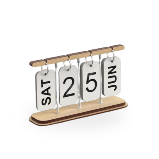 White Perpetual Desk Calendar, Turning Calendar, Wood & Metal Calendar