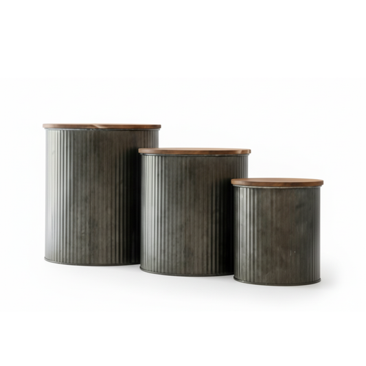 Farmhouse Kitchen Canisters for Countertop - Approx. 5, 4 & 2 Quart/Tin Canisters Sets for the Kitchen/Rustic Home Decor/Modern Farmhouse Decor (Acacia)