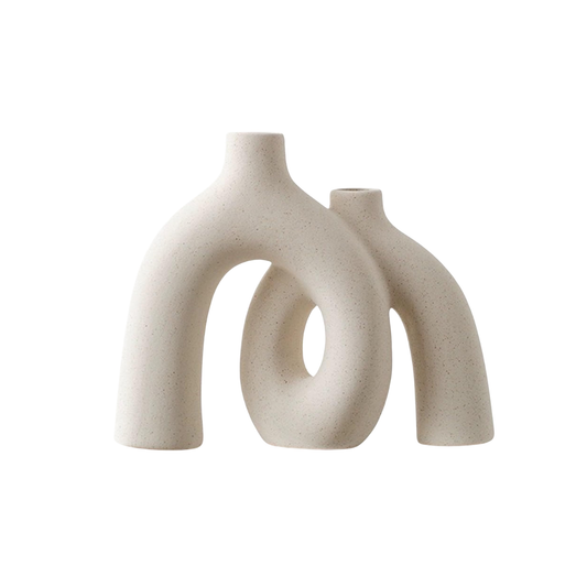 Hug Donut Decorative Vase Set - Modern Nordic Boho Style Vases Home Decor, Matte Ceramic Decorations for Living Room Shelf, Bookshelf Mantle Entryway Table or Console Décor (Cream White)