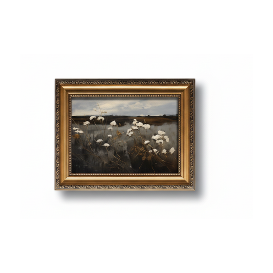Kizbok Gold Framed Wall Art for Home Decor, Vintage Dark Autumn Landscape Oil Painting, Moody Wildflower Canvas Prints for Wall Decor, Antique Landscape Picture Wall Decor, Aesthetic Bedroom Framed Art Picture for Living Room Bathroom Gallery Shelf Decora