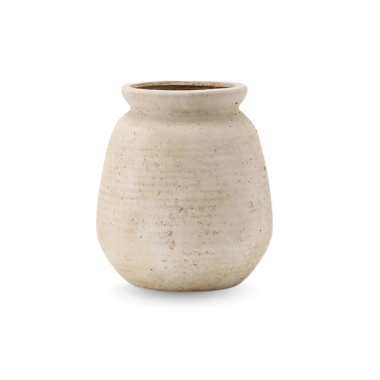 SIDUCAL Ceramic Rustic Farmhouse Vase | 7.3 Inch Pottery Decorative Flower for Home Decor | Sand Glaze Finish Boho Vase for Table, Living Room, Bathroom Decoration, Shelf Decor, Mantel, White