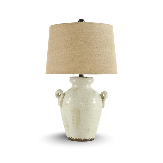 Signature Design by Ashley Emelda Farmhouse 27" Ceramic Table Lamp, Cream Glaze Crackle Finish