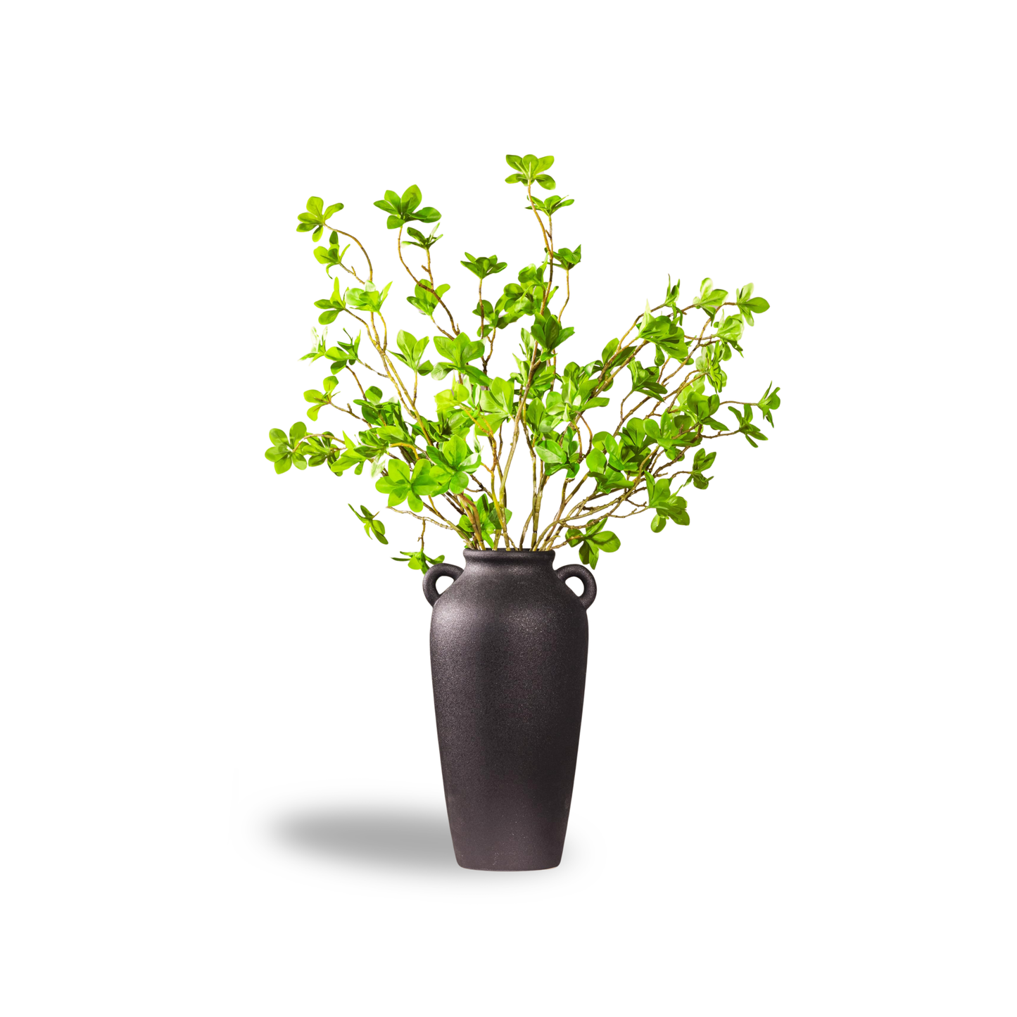 12 Inch Tall Black Ceramic Vase, with 5 Branches of 25 Inch Faux Artificial Vibrant Greenery Stems Set, Textured Minimalist Jug, Fake Stem Plants, Decorative Farmhouse, Console Table Centerpiece Decor