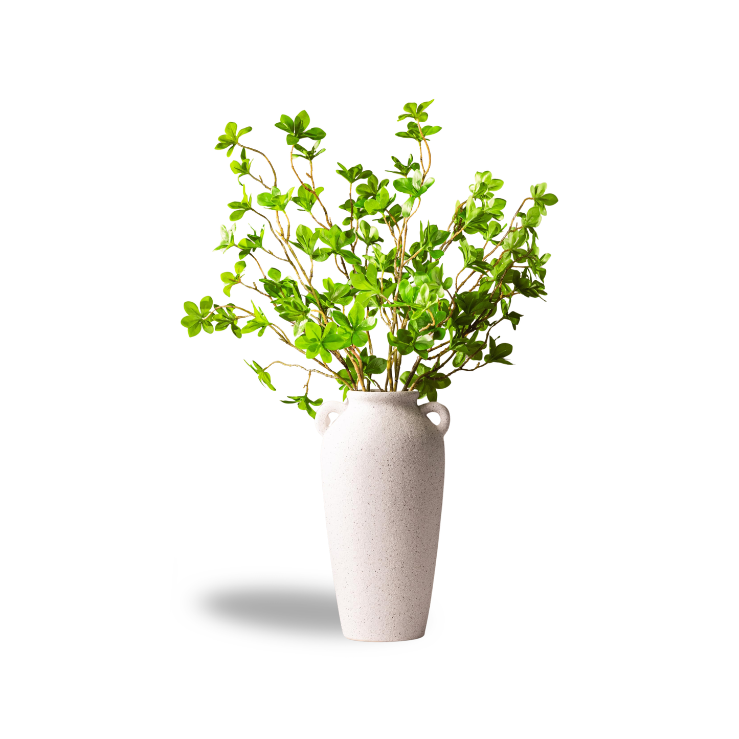 12 Inch Tall White Ceramic Vase, with 5 Branches of 25 Inch Faux Artificial Vibrant Greenery Stems Set, Textured Minimalist Jug, Fake Stem Plants, Decorative Farmhouse, Console Table Centerpiece Decor