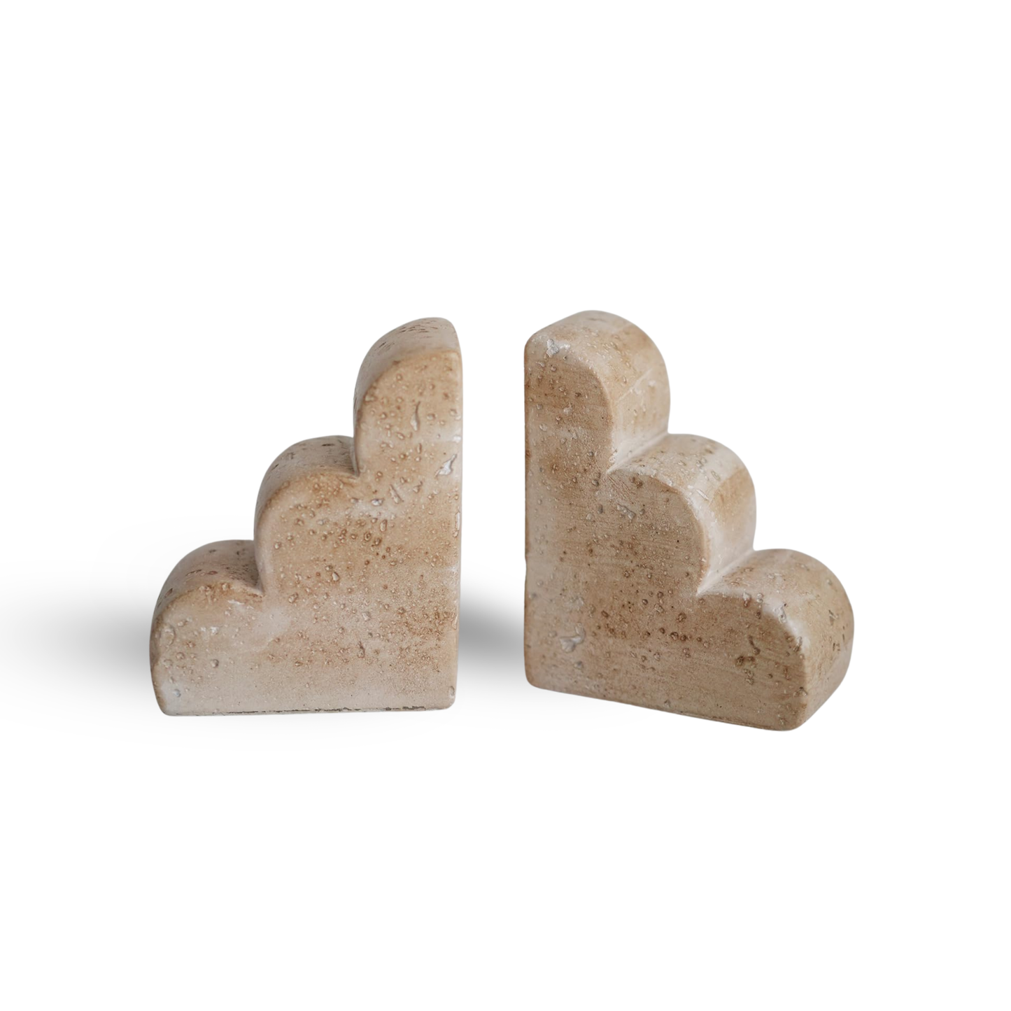 Chagoart Book Ends for Shelves-Concrete Heavy Duty Bookends-Book Stopper- Decorative Bookends for Heavy Books-Travertine Marble Look Book Ends Unique -Scallop Stone Bookends for Desk-Book Holder