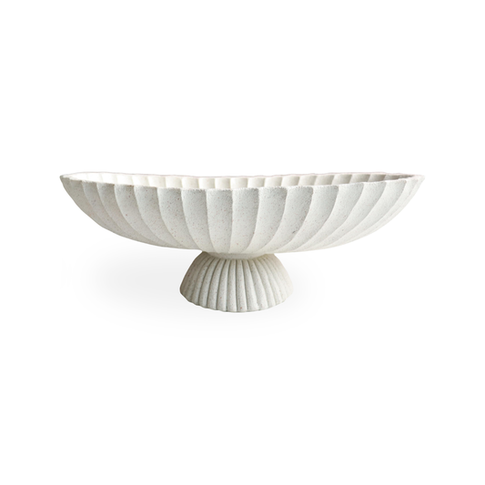 ARTRHYT 14.5" Large Decorative Long Bowl - Light Gray Fluted Scalloped Decorative Bowls for Home Decor - Ruffle Decor,Stylish Key Bowl for Entry Table,Decorative Fruit Bowl for Kitchen Counter