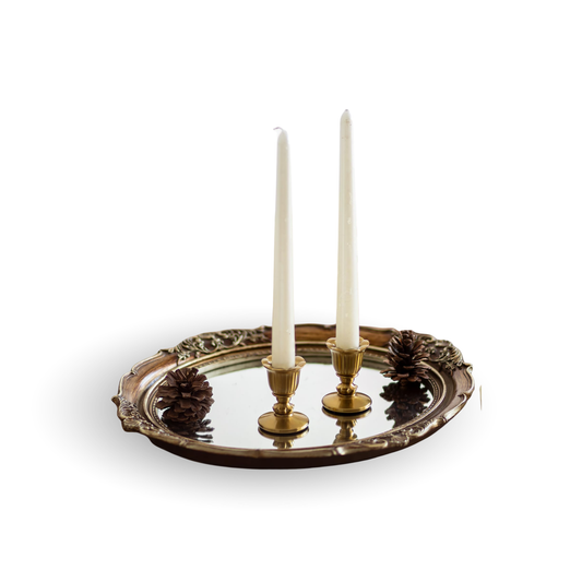 Vintage Candlestick Candle Holders Brass - Romadedi Taper Gold Candle Stick Victorian Style for Table Centerpiece Wedding Festive Christmas Mantel Decoration or Home Decor Set of 2