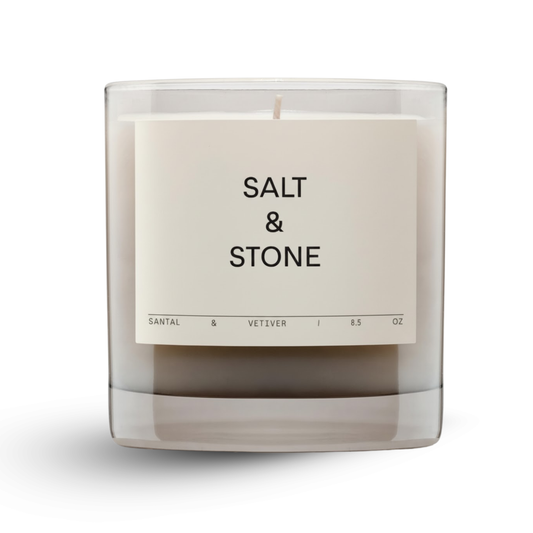 SALT & STONE Scented Candle for Women & Men | Hand-Poured, Aromatic & Fragrant | Coconut & Soy Blend Wax | 100% Cotton Wick | Long-Lasting 50 Hour Burn Time (8.5 oz) (Santal & Vetiver)