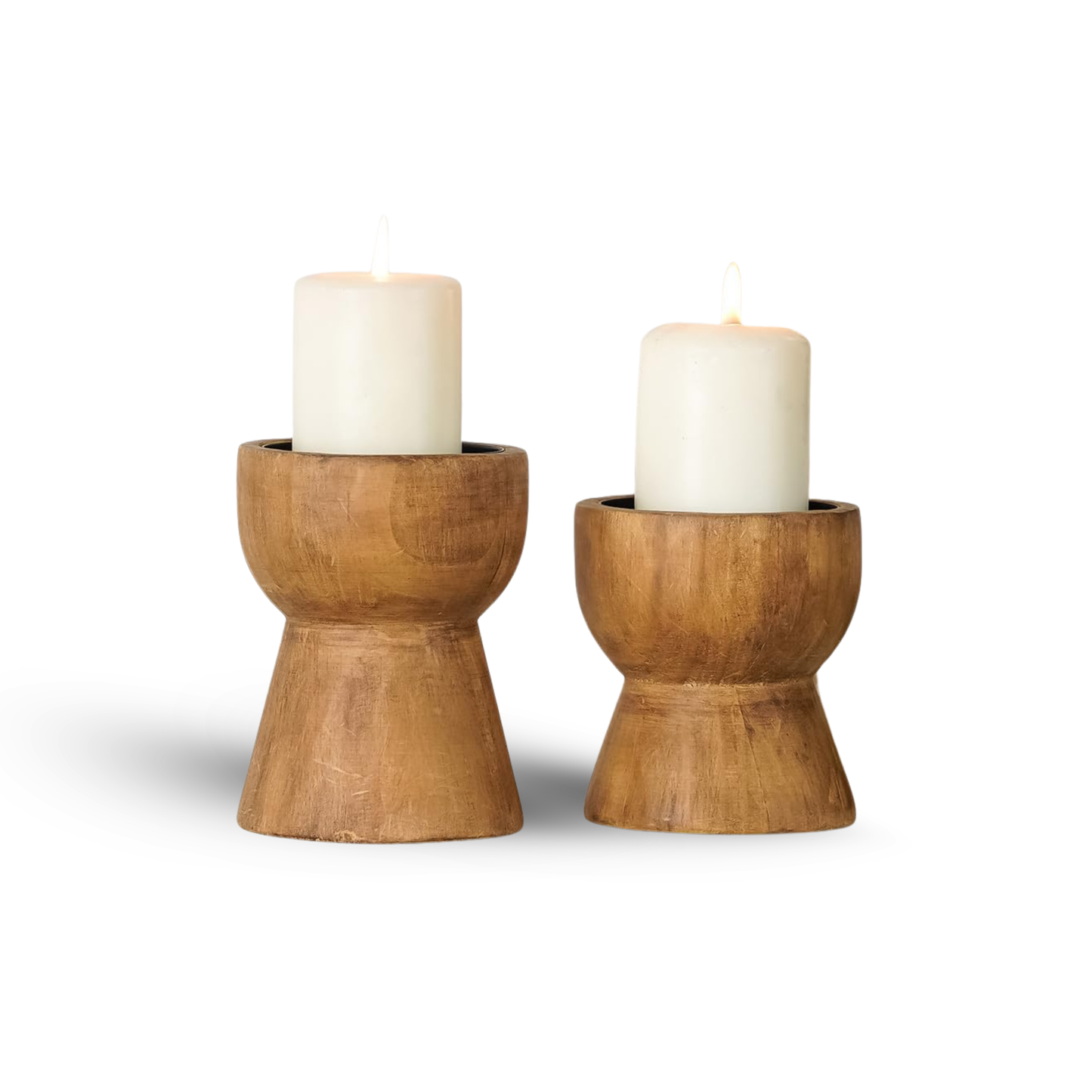 NIKKY HOME Farmhouse Wooden Candle Holders Set of 2, Rusitc Solid Wood Pillar Candlesticks Pedestal, Fireplace Mantle Table Centerpiece Decor, Brown