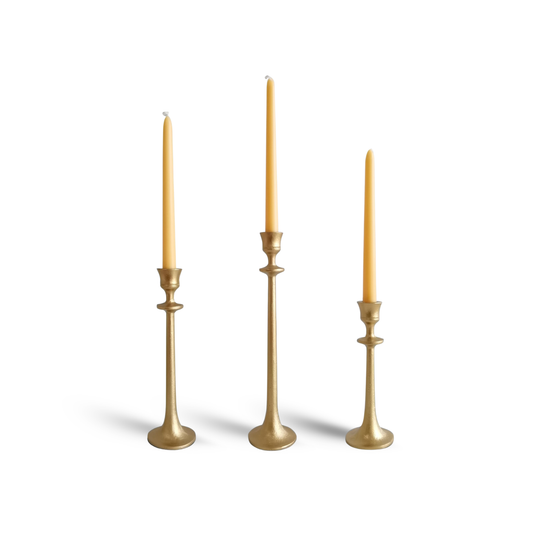 Iron Taper Candle Holder - Set of 3 Decorative Candle Stand - Candlestick Holder for Wedding, Dinning, Party - Antique Brass
