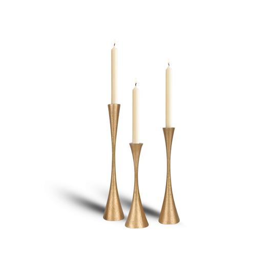 Antique Brass Iron Taper Candle Holders - Set of 3 Decorative Candle Stands for Weddings, Dinners & Parties - Elegant Candlestick Holders with Vintage Finish