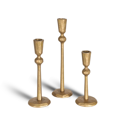 Antique Brass Iron Taper Candle Holder - Set of 3 Decorative Candle Stand, Candlestick Holder for Wedding, Dinning, Party